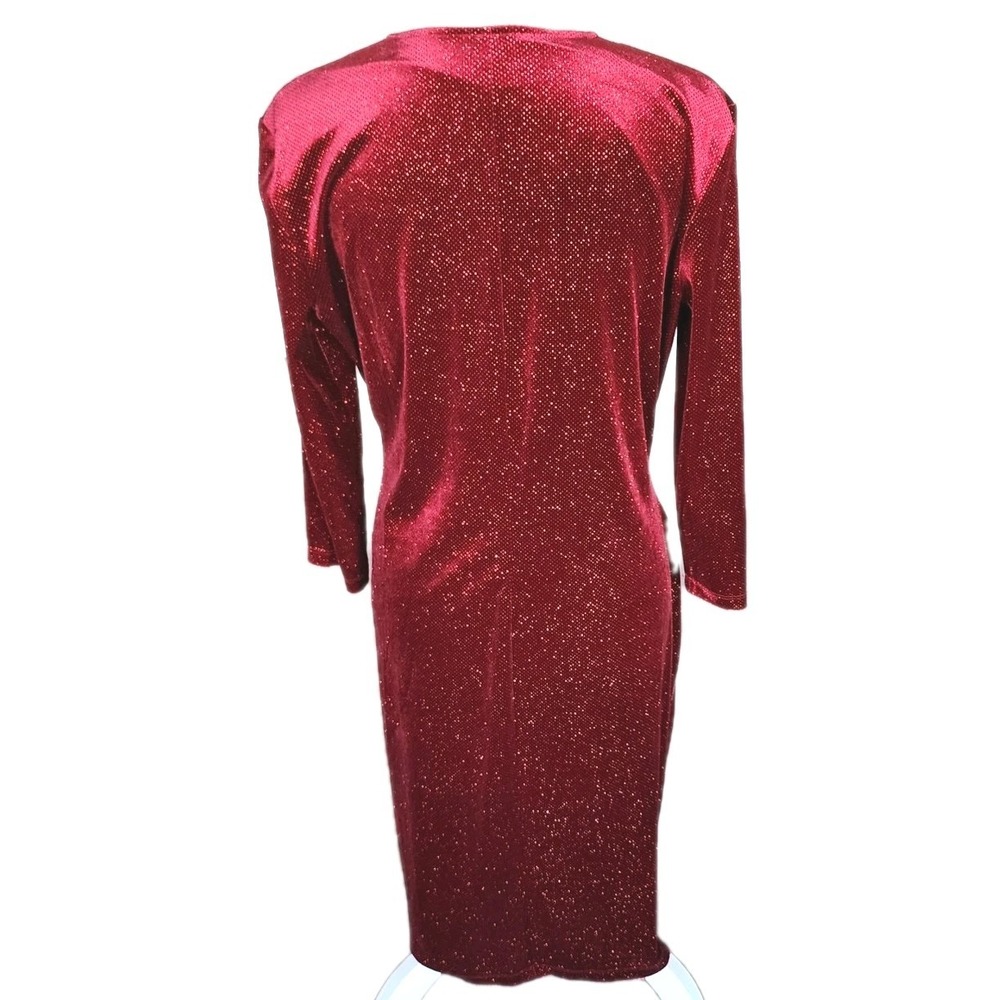 ANNE KLEIN Red Dress Womens 12 Sparkle Faux Wrap Rhinestone Buckle Cocktail Xmas - Picture 2 of 15